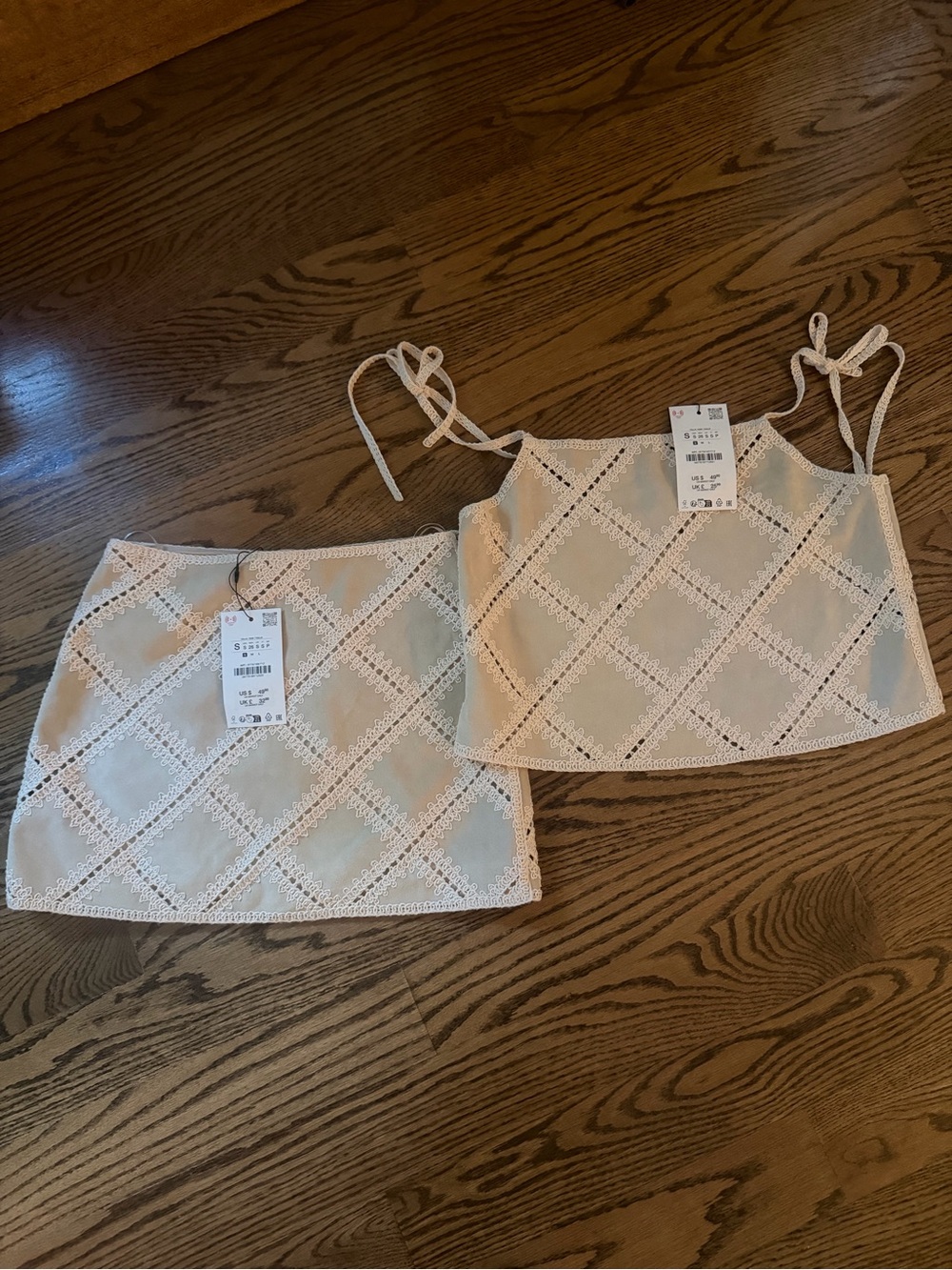 Zara Beige/Cream Suede Crochet Detail Set